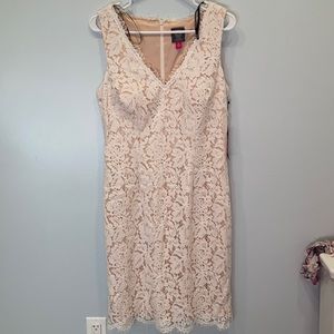 NWT lace nude sheath dress!! Very flattering!